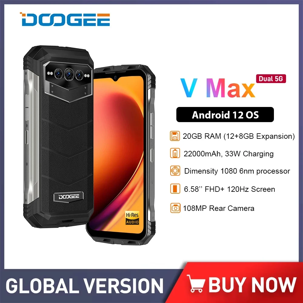 DOOGEE V Max 5G 22000mAh Smartphone Android 12GB RAM+256GB ROM Mobile Phone 108MP 33W 6.58