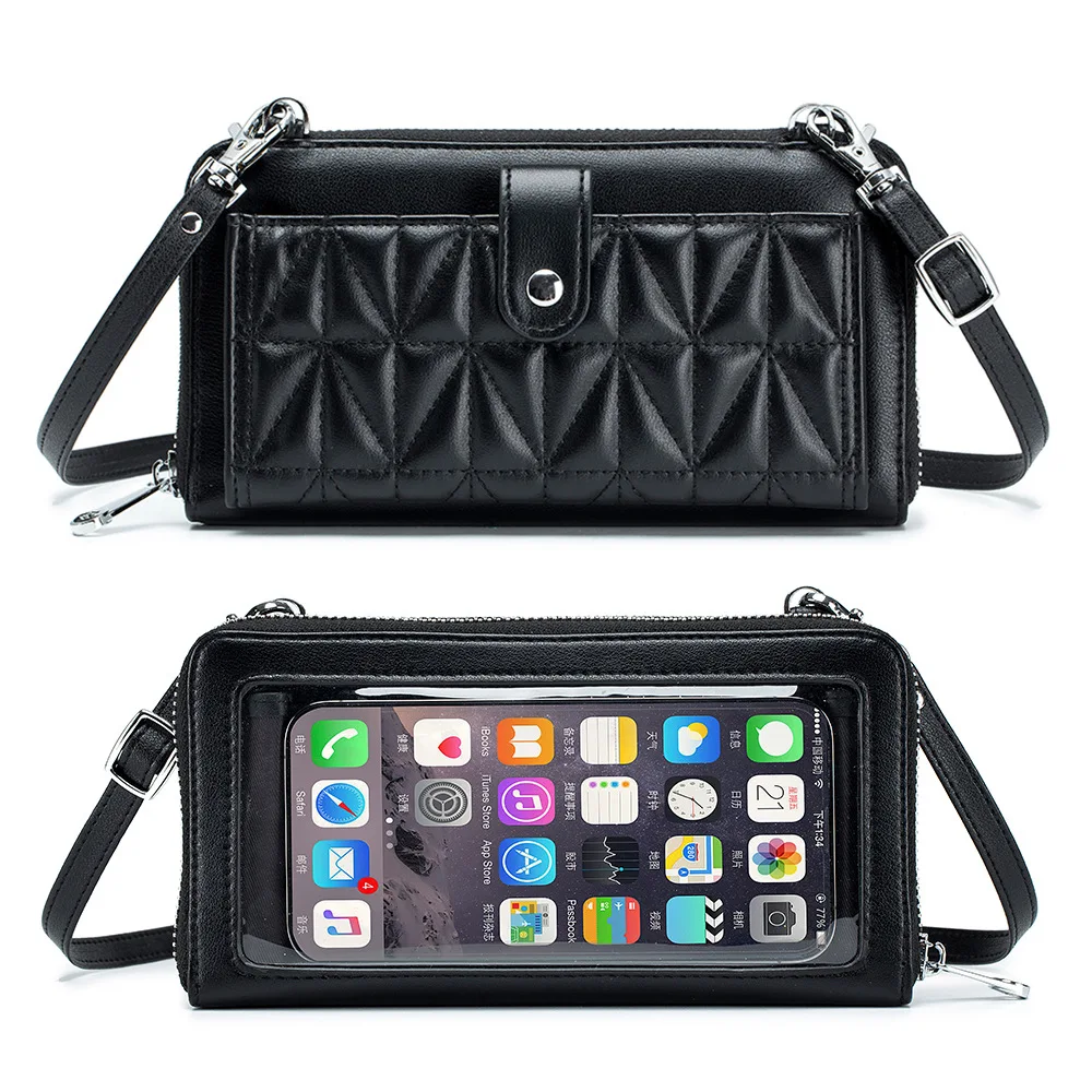 Touch Screen Mobile Phone Bag Women Shoulder Bag Wallet Coin Purse Diamond Lattice Crossbody Bags for Women Mini Bag for iPhone