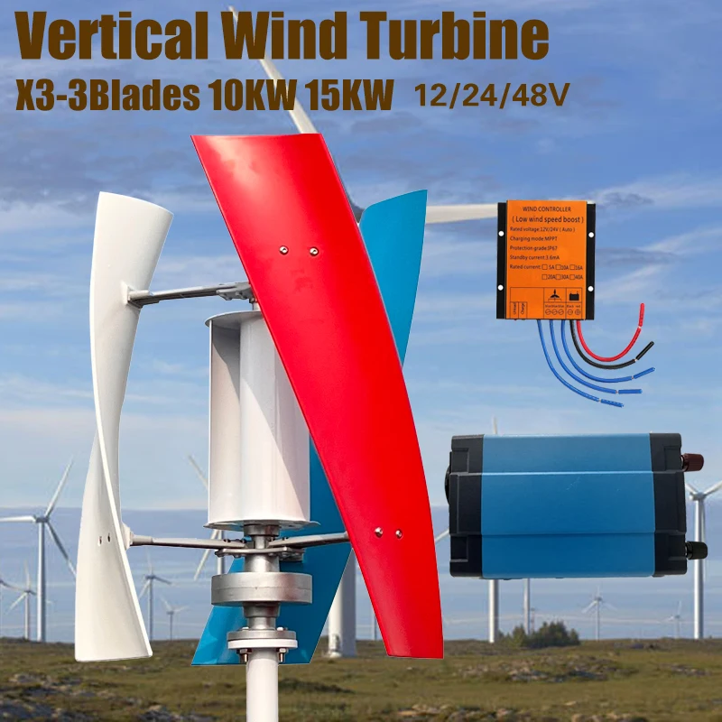 Wind Turbine Free Energy Windmill 10kw 15kw 12v-220v Vertical Axis Permanent Maglev Wind Turbine With MPPT Controller