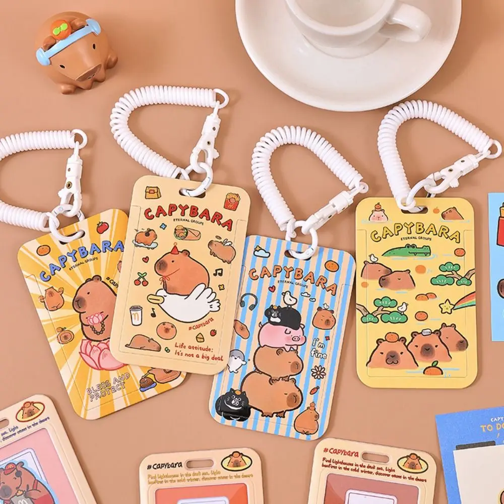 Cartoon Animal Capybara Card Holder Plastic Korean Style Capybara Bus Card Cover with Lanyard Card Access Control