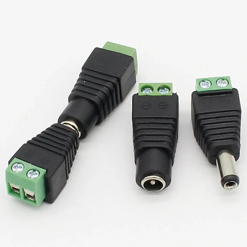 5.5mm x 2.1mm Female Male DC Power Plug Adapter for 5050 3528 5060 Single Color LED Strip and CCTV Cameras