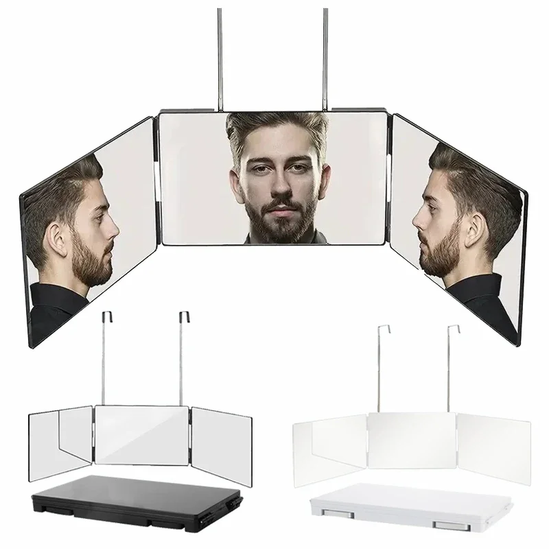 2PCS Triple Mirror Adjustable Hanging Telescopic Vanity Mirror for Shaving Combing Hair and Make-up with Height-adjustable Stand