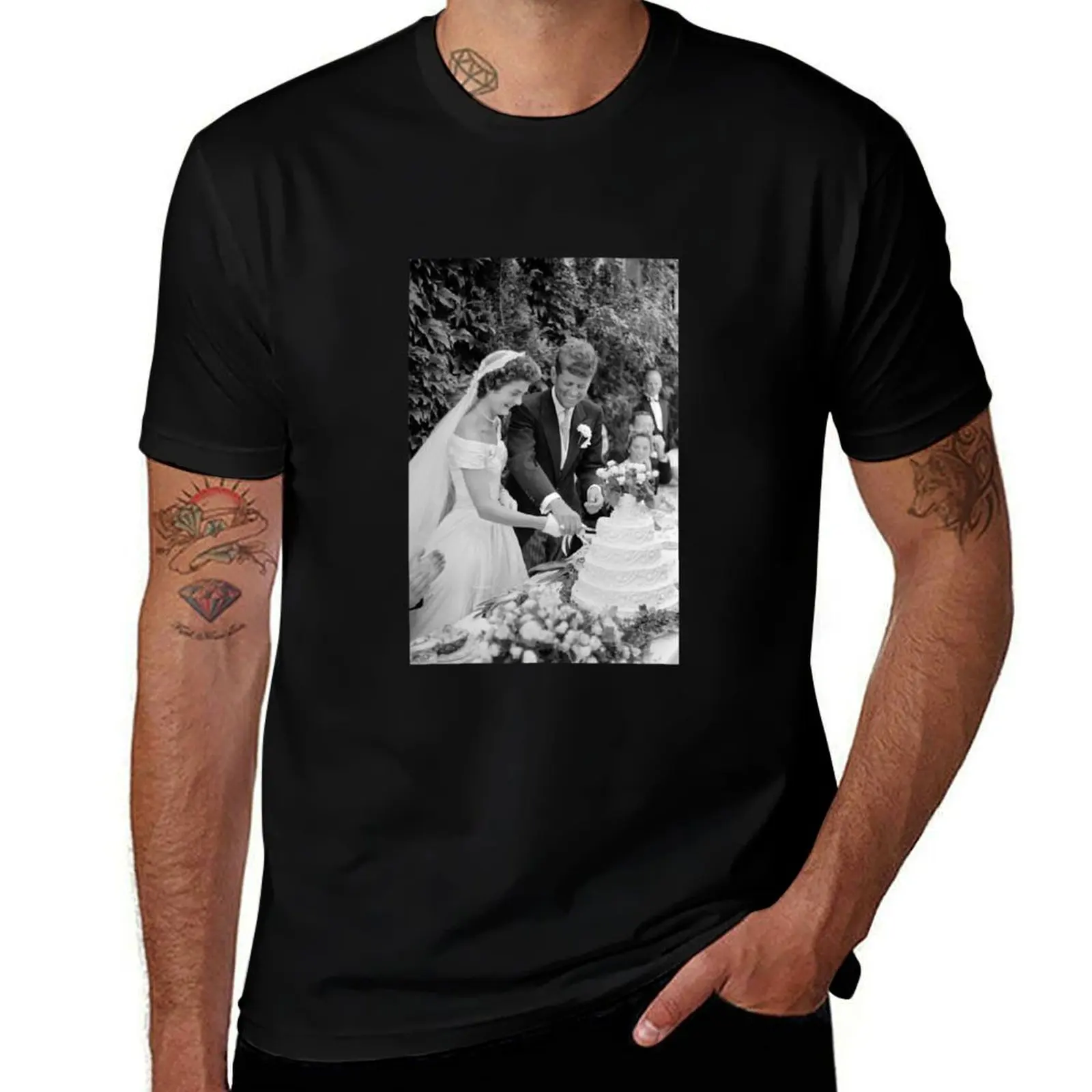 

John and Jackie Kennedy Cutting Their Wedding Cake - 1953 T-Shirt t shirts with prints men t shirt cotton 100% T-Shirt