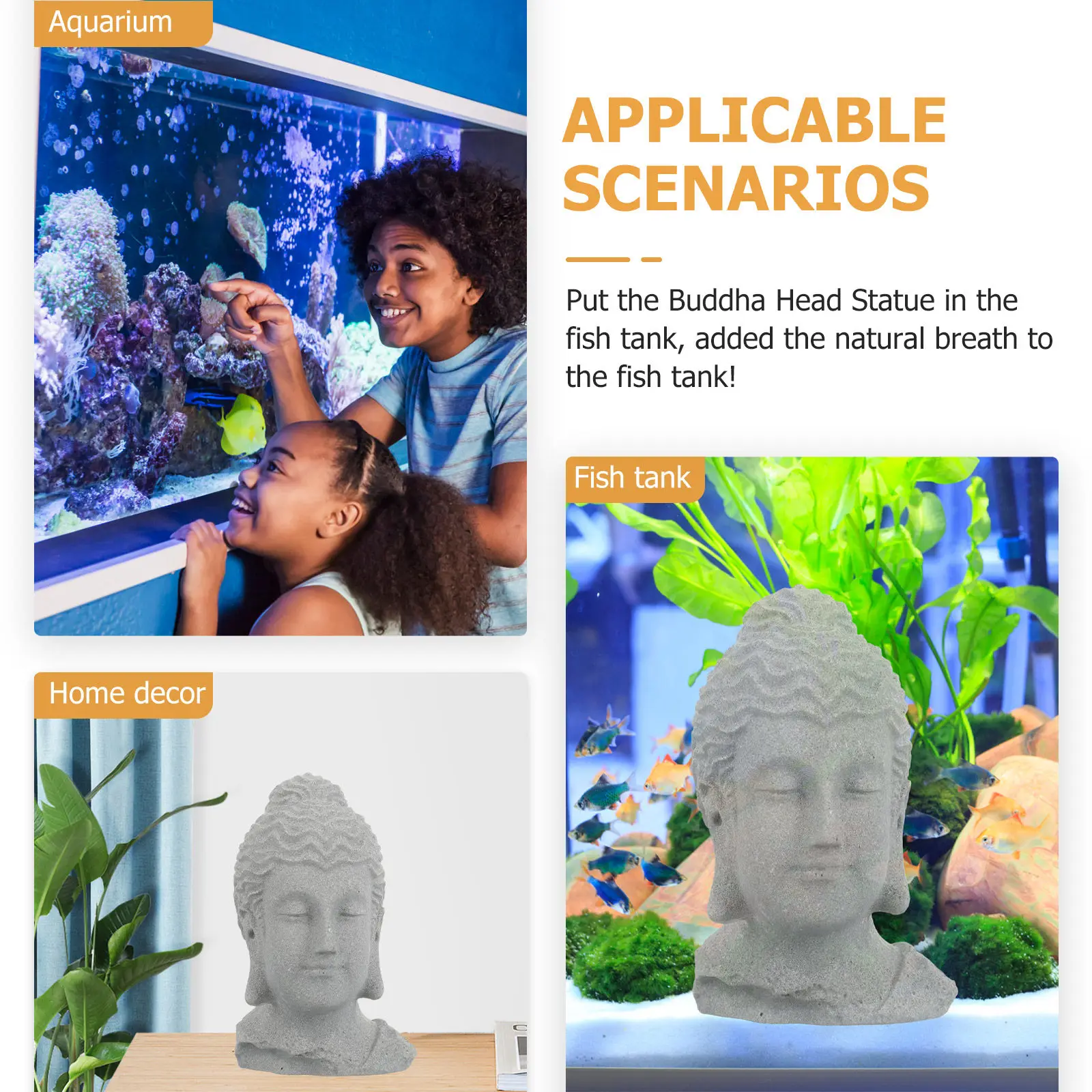 Meditating Buddha Head Statue - Aquarium Decor 评论和价格