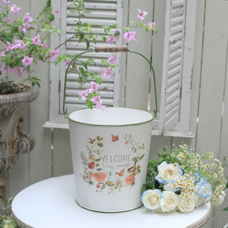 Wake flower bucket bucket retro wrought iron bubble arrangement shop household utensils decorative
