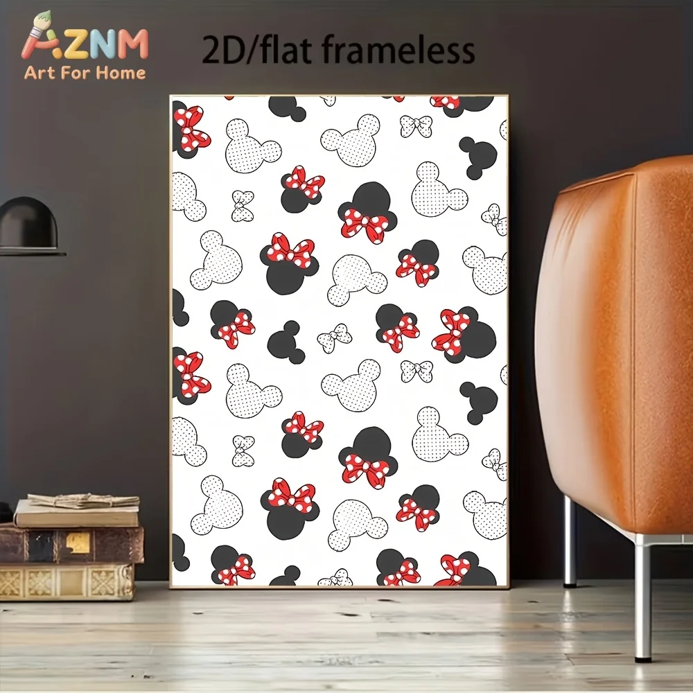 AZNM - Lienzo decorativo sin marco de Minnie Mouse, diseño de silueta con lazo rojo, póster de un solo panel para dormitorio infantil o guardería