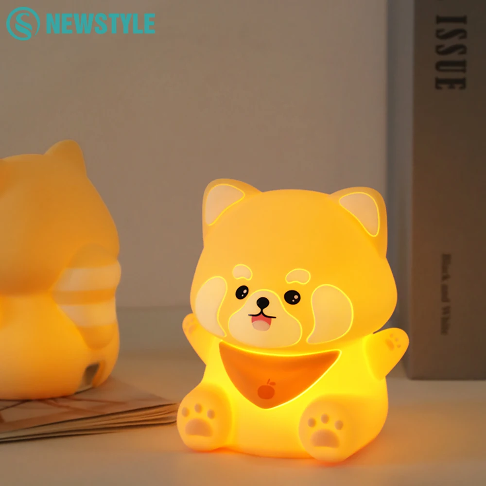 LED Red Panda Night Light Silicone Nursery Sleeping Lamp ricaricabile 2 livelli dimmerabili lampada da tavolo con sensore tattile per camera da letto