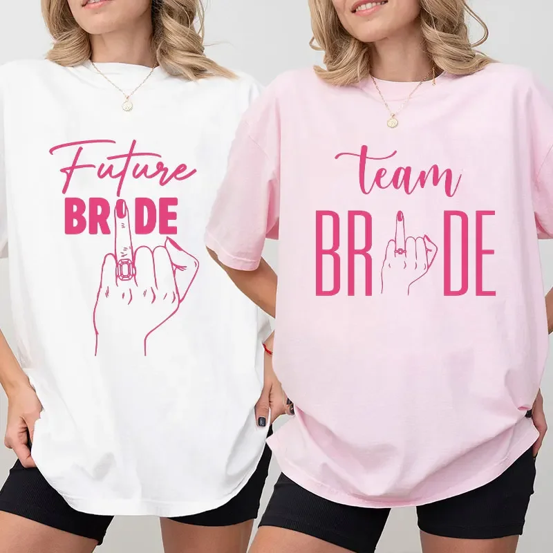 

Finger Wedding Ring Graphic Tops for Women Team Bride T-shirt Girls Single Farewell Bachelorette Hen Party Bridal Shower Shirts