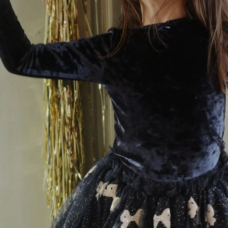 2025 الشتاء KS سلسلة جديدة شبكة نفخة تنورة القوس الحب حبة ليتل الجنية فستان الأميرة عيد الميلاد حفلة الأطفال فستان طفلة