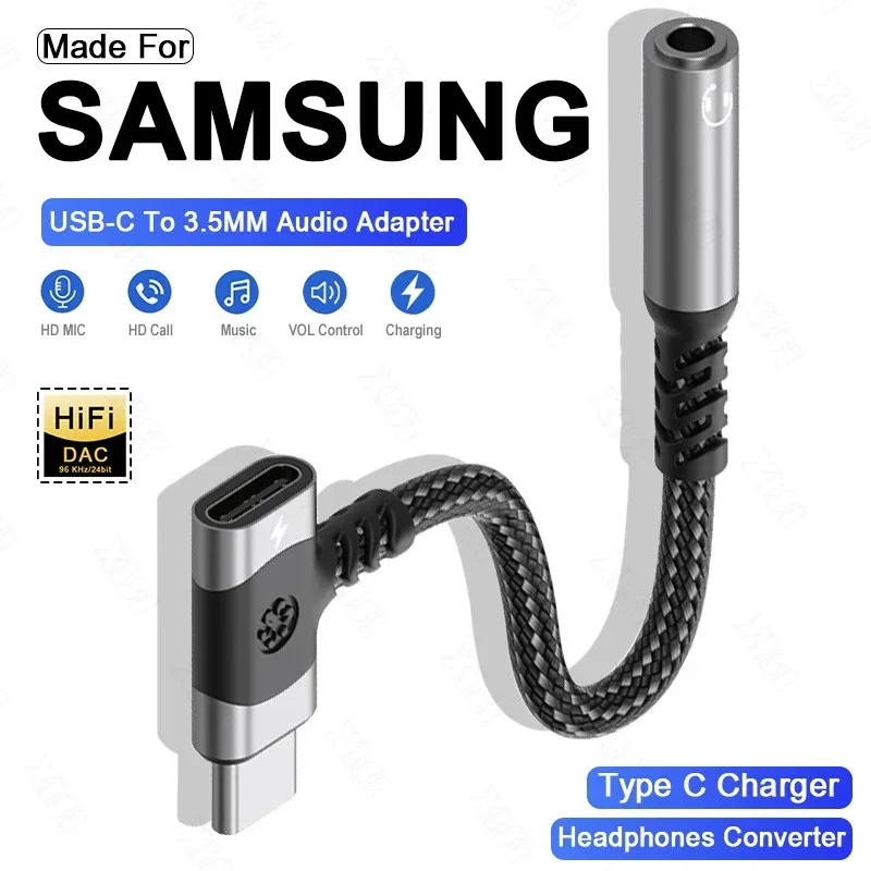 2 in 1 USB C Splitter PD Fast Charging Cable Type C To 3.5mm Jack Audio Adapter Headphone Converter for Samsung Phone Adapters