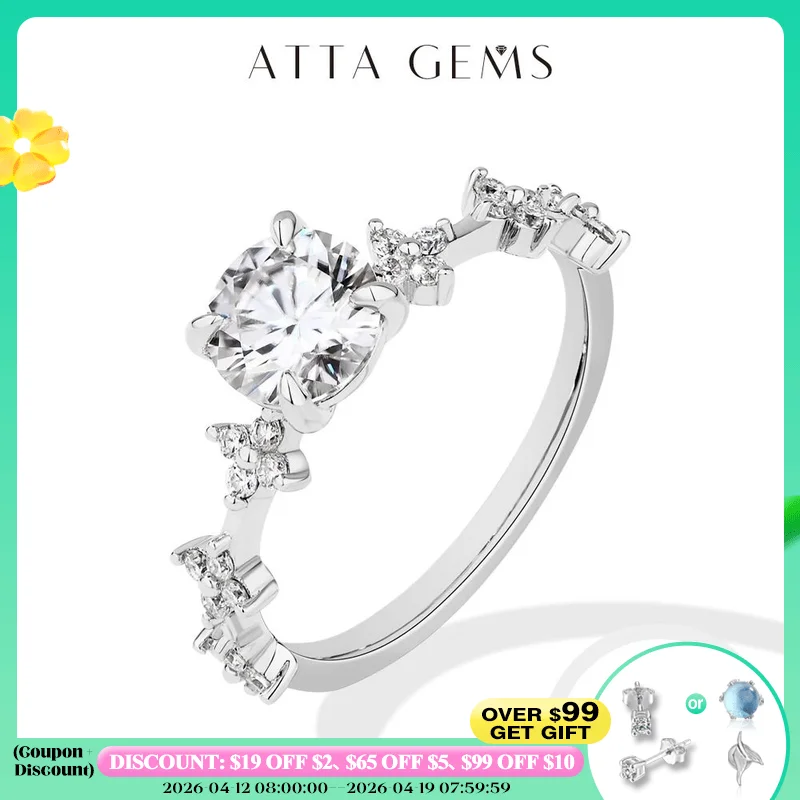 

ATTAGEMS New Moissanite Ring for Women Four claws s925 Silver Rings Yellow Gold Plated Classic Anniversary Jewelry Free Shipping