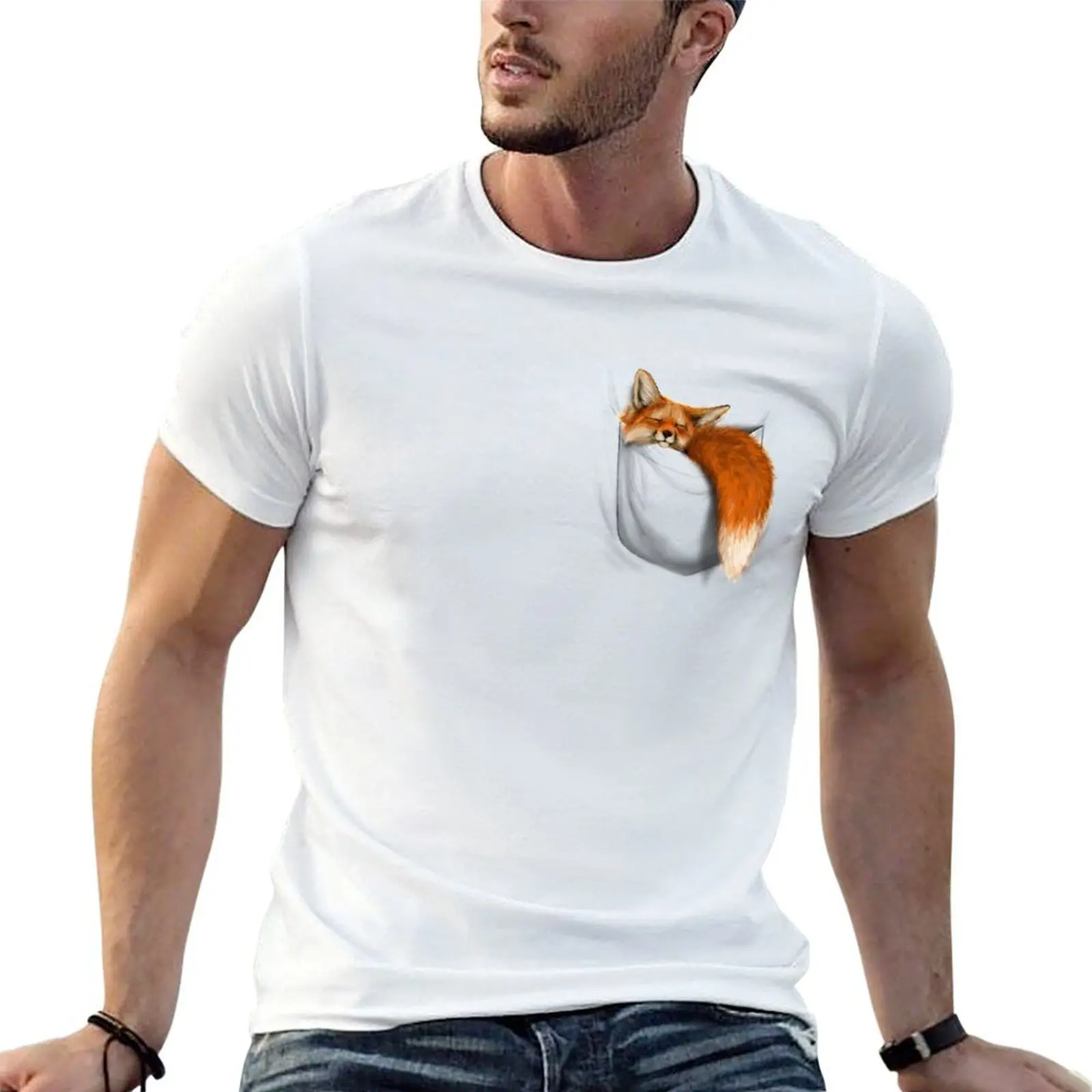 

Sleepy Fox In My Pocket T-Shirt cotton t shirt pack t shirt man cotton t shirt man luxury T-shirt