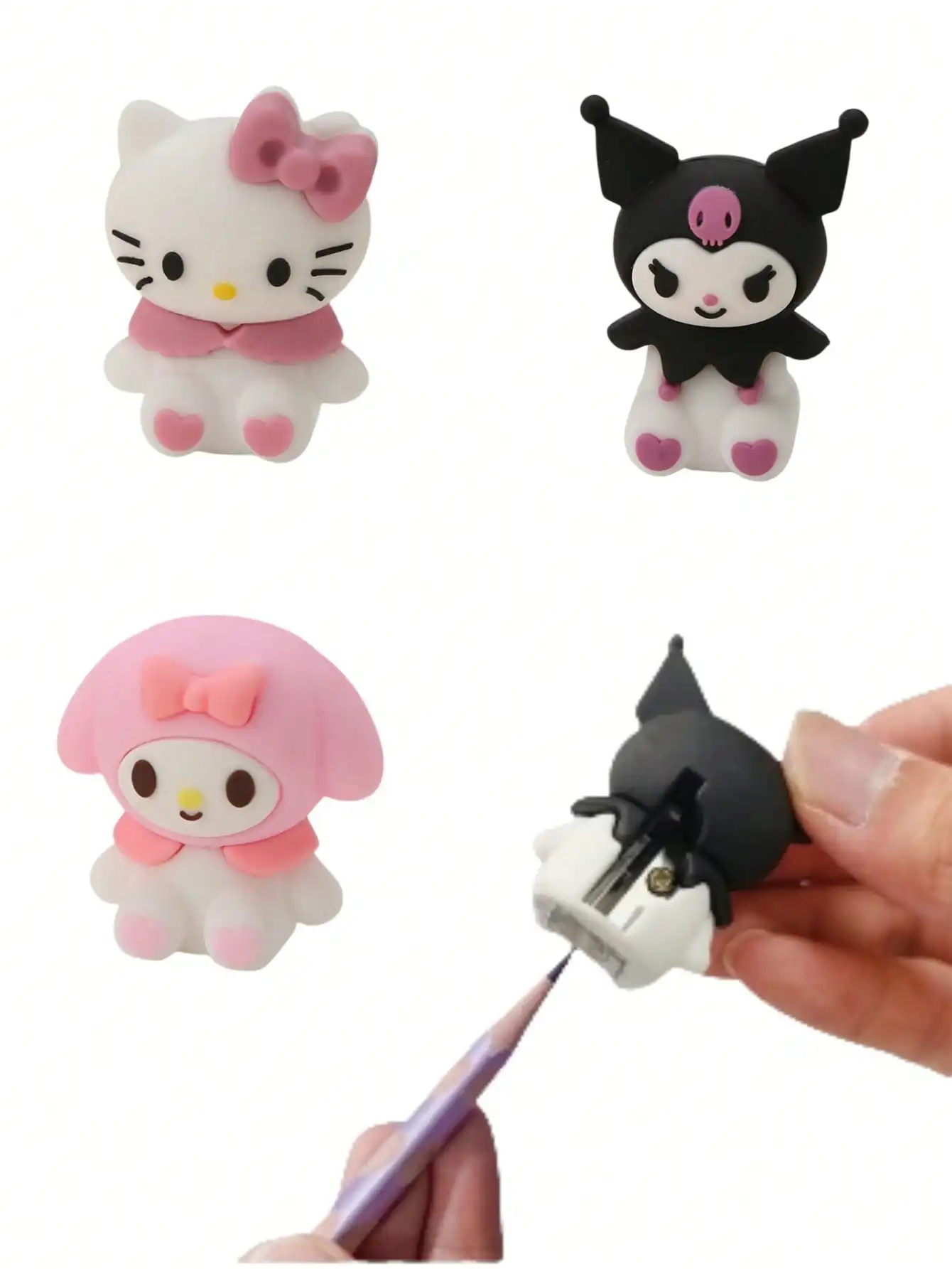 1 قطعة قلم وممحاة اثنين في واحد كورومي ميلودي مبراة أقلام رصاص مزدوجة الأغراض، ممحاة، مسوي أقلام، ومبراة أقلام للعودة إلى