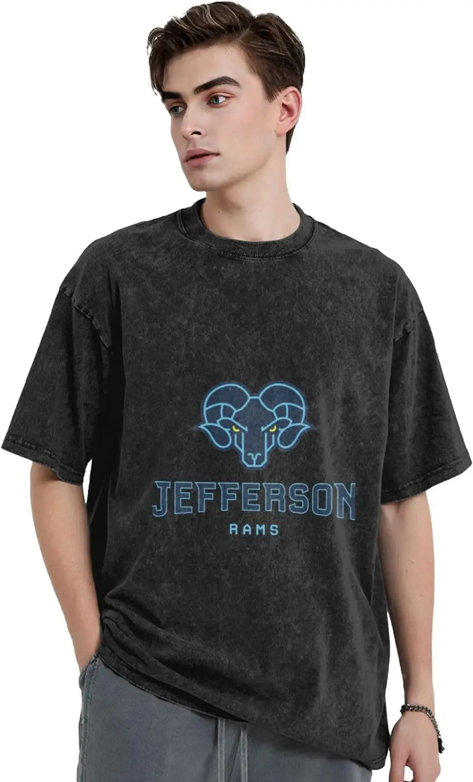 Jefferson  Logo T-Shirt Men'S Retro Oversized T-Shirt Short-Sleeved Cotton Casual Loose