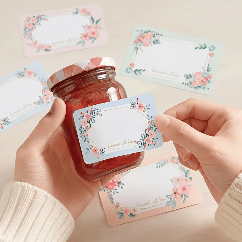 250Pcs Rectangular Floral Blank Stickers, Self-Adhesive Writable Labels, Simple Border, for Gift Wrapping & Home Storage