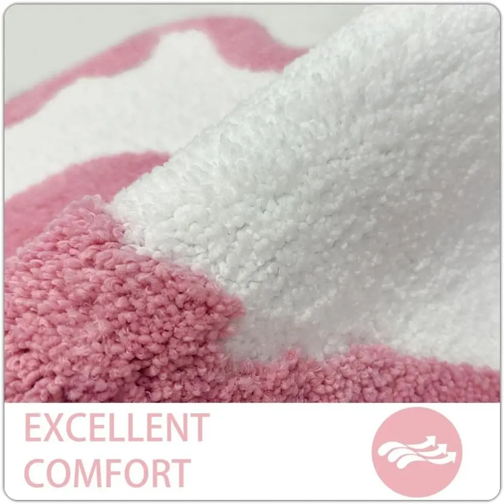Pink Blue Bow Bathroom Rugs Coquette Aesthetic Bow Decor Preppy Scalloped Rug Girly Shower Rug