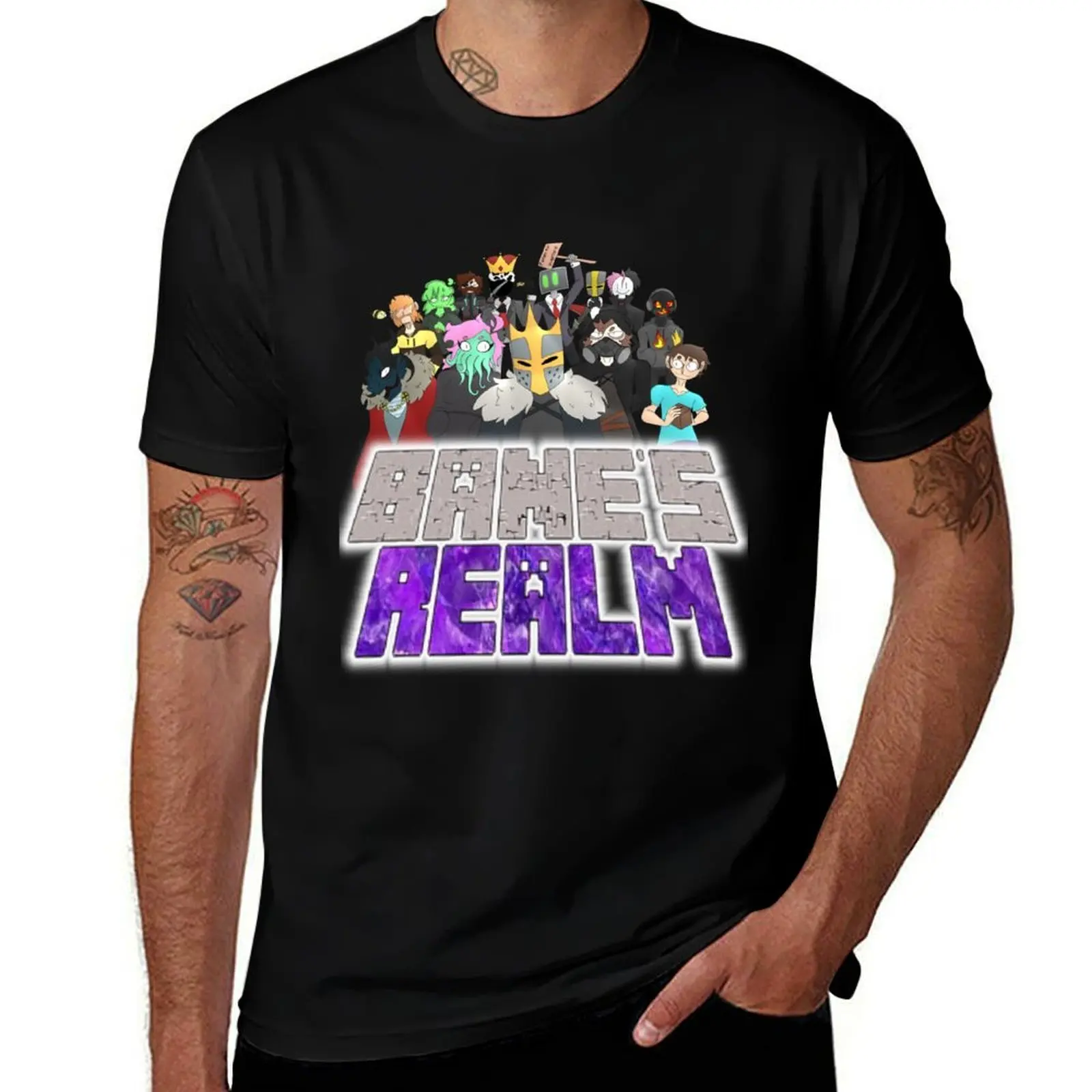 T-shirt décontracté à manches courtes grande taille avec texte Banes Realm Community & Gloss