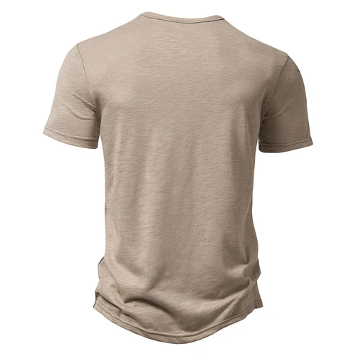 Imagen 2 del producto Camisetas informales de manga corta con botones para hombre, ropa informal estilo Hip Hop, cuello Henry, Color sólido, moda de verano