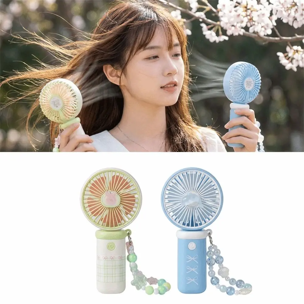 

3 Speed Handheld Mini Fan Compact With Bead Chain USB Cooling Fan USB Rechargeable Colorful Portable Desk Fan
