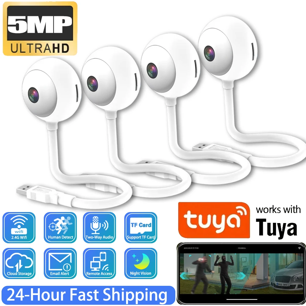 

Tuya 5MP Mini WiFi Camera Indoor 2K Security Camera for Baby Monitor Wireless USB Plug IP Surveillance AI Auto Tracking Babe Cam