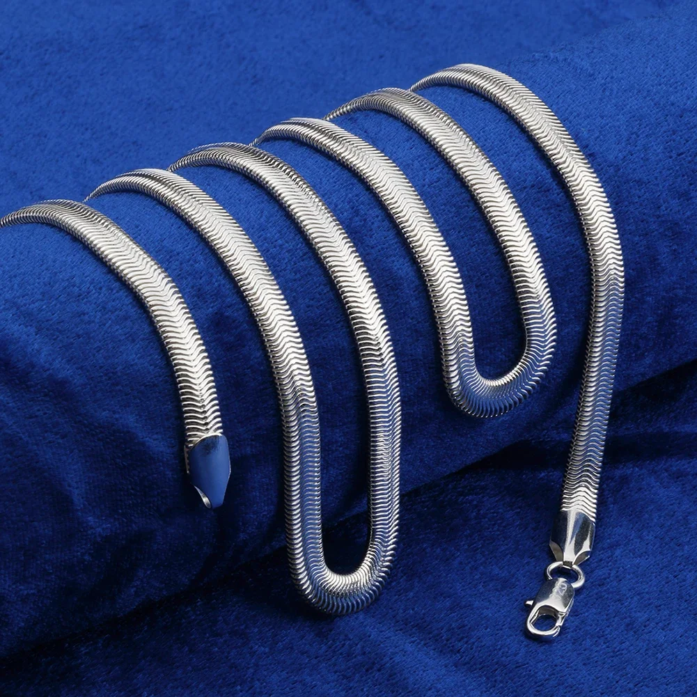 Hot luxury designer 925 sterling silver men's 6MM Flat Snake Bone Chain Necklace for Women Wedding party Fashion Jewelry Gifts