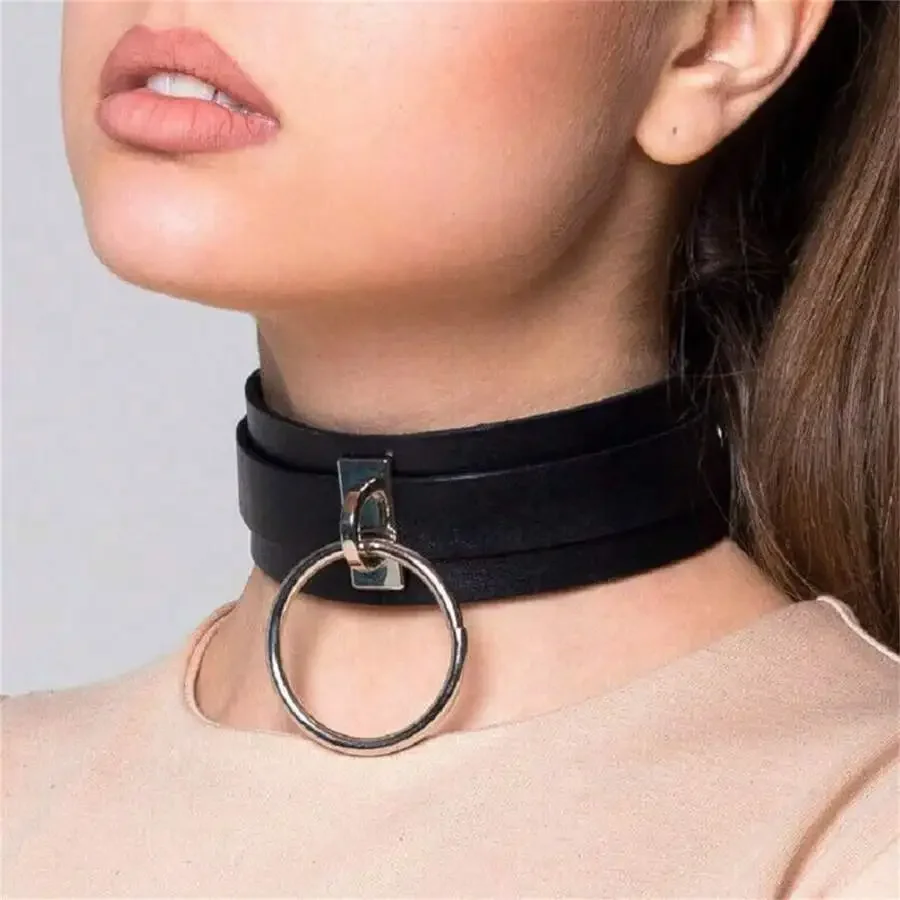 Damskie PU skórzane szelki na szyję pas do bondage Party O-ring kołnierz Choker naszyjnik kobiety seksowny Cosplay Choker Faux Leather