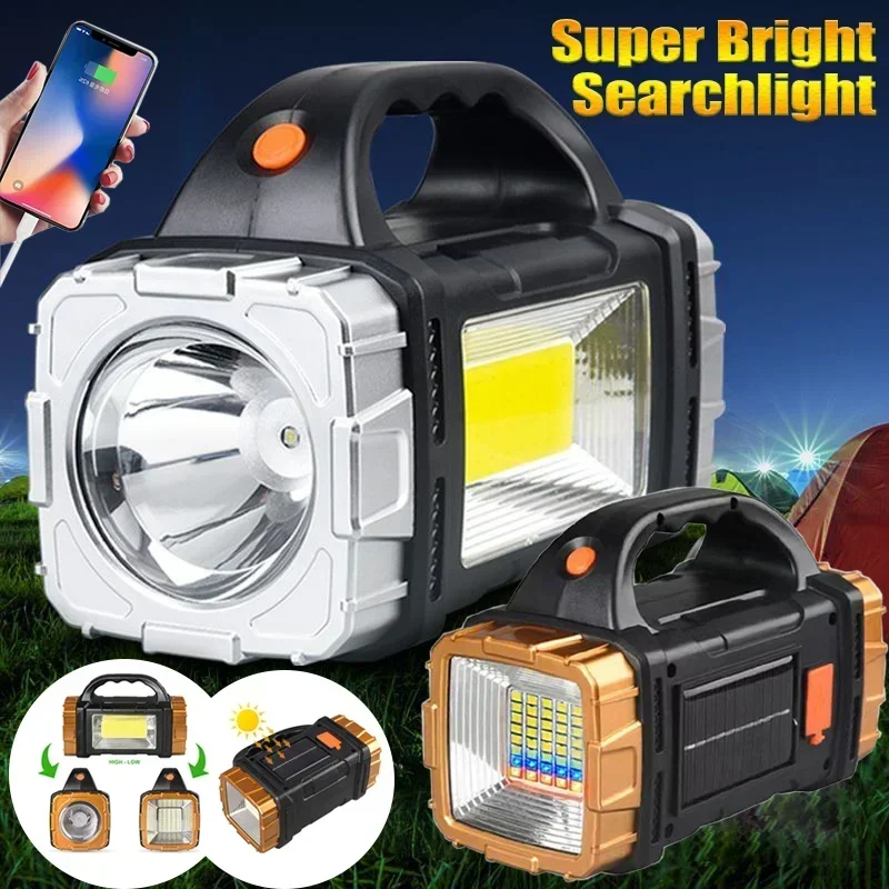 Solar Flashlight Portable Electric Searchlight Hand-held Flashlight Large Capacity Waterproof Emergency Camping Light Spotlight