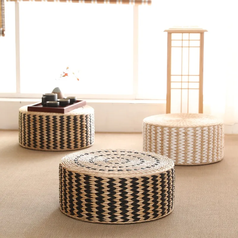 Futon cushion, tatami cushion, Japanese floor mat, meditation round meditation straw woven floor Height 10cm, diameter 45cm