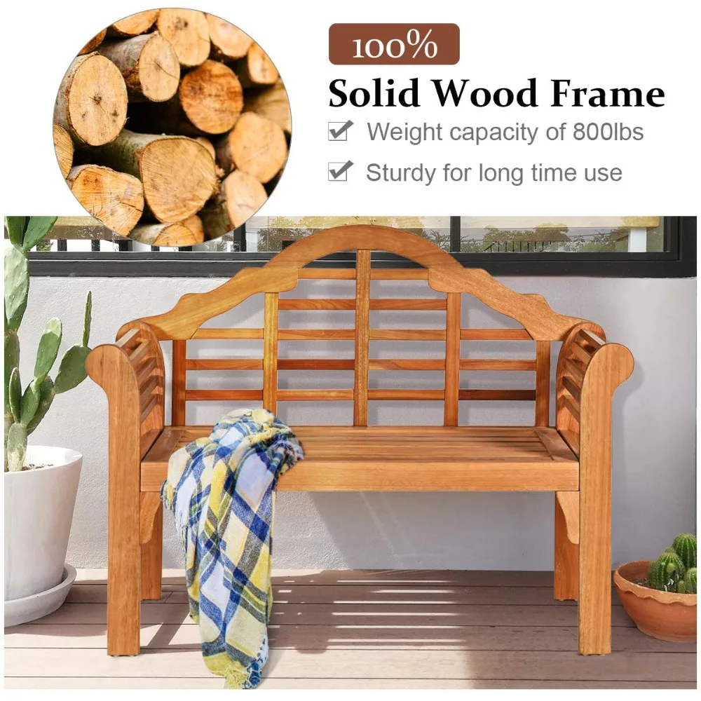 

Folding Outdoor Eucalyptus Wood Bench, 49” Large Foldable Solid Wood Garden Park Bench, 2-Person Loveseat Chair for, Customized