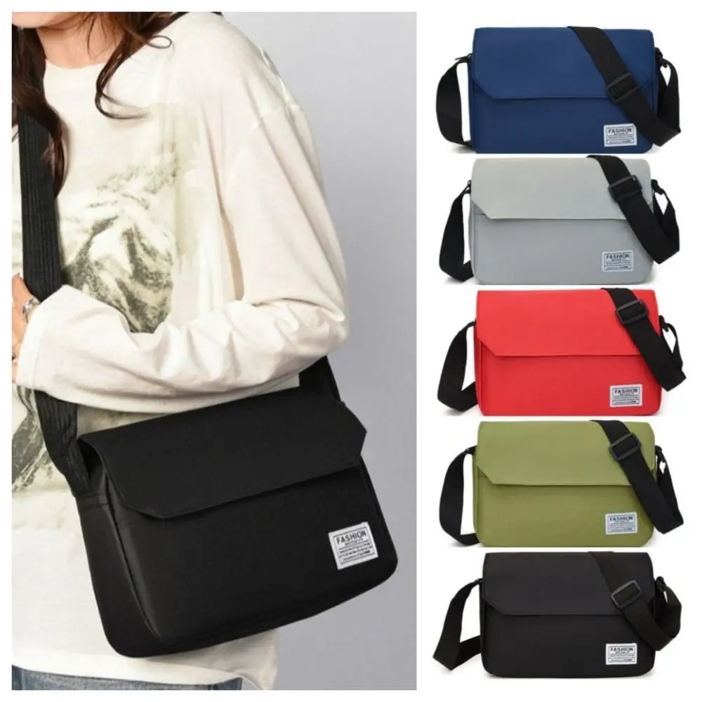 Solid Color Men's Messenger Bag Large Capacity Adjustable Strap Nylon Shoulder Bag Multi-pocket Minimalist Crossbody Bag