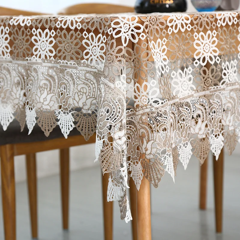 Nordic Lace Plaid Embroidered Tablecloth Color Block Rectangular Dining Table Cover Tea Table Towel