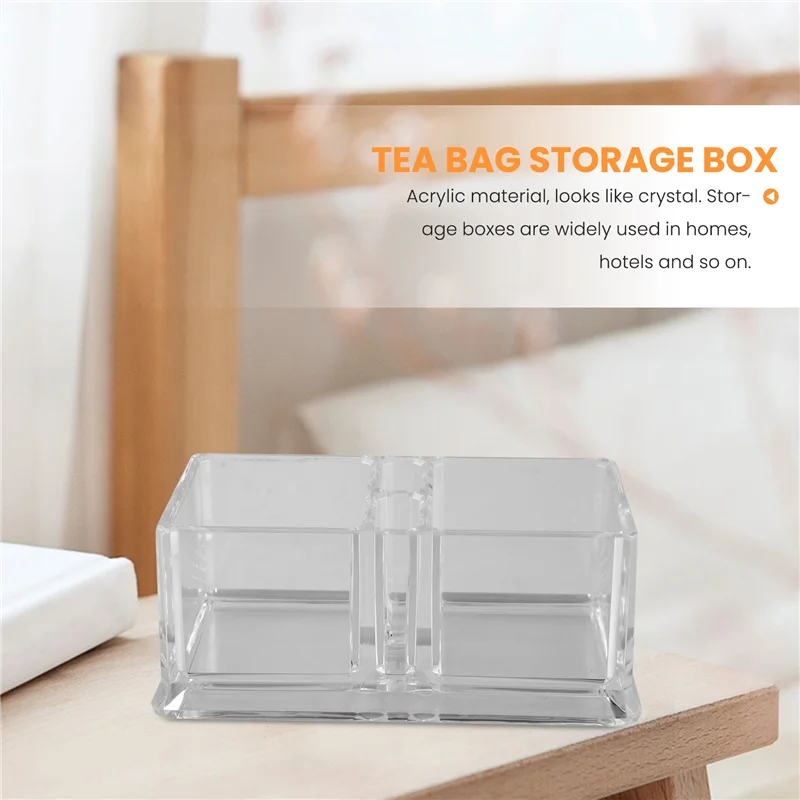 Soporte acrílico transparente para bolsas de té, caja organizadora de almacenamiento de 15x8x6cm, 2 rejillas