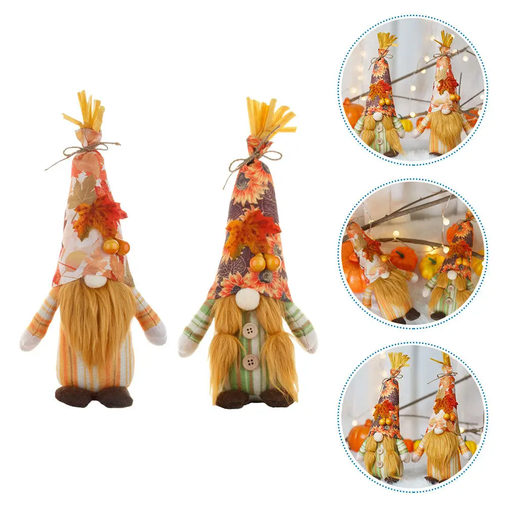 2Pcs Thanksgiving Gnome Ornaments Maple Leaves Harvest Festival Party Decoration Autumn Nordic Harvest Gnome Ornament for Table