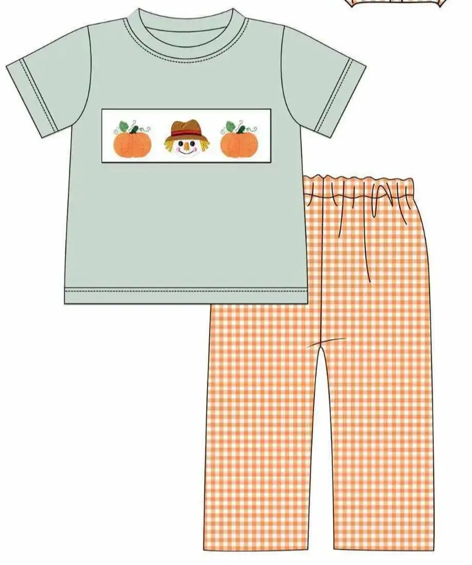 Thanksgiving Baby Bubble Romper Children's Outfits Boy Girl Scarecrow-Pumpkin Print Boutique Clothing Sets for Kids