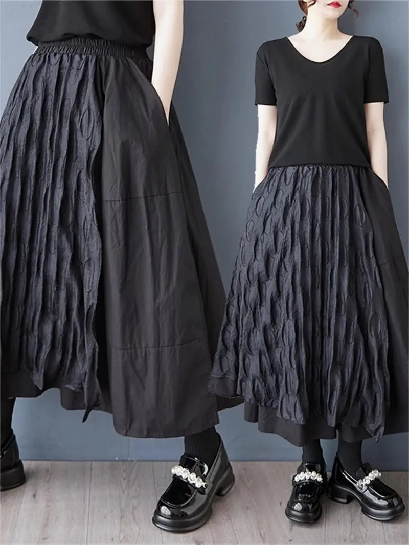 2025 Nowy projekt czarnej spódnicy midi w kształcie litery A dla kobiet |   Wiosenna letnia luźna spódnica z siateczkowym panelem |   Wygodna spódnica na co dzień