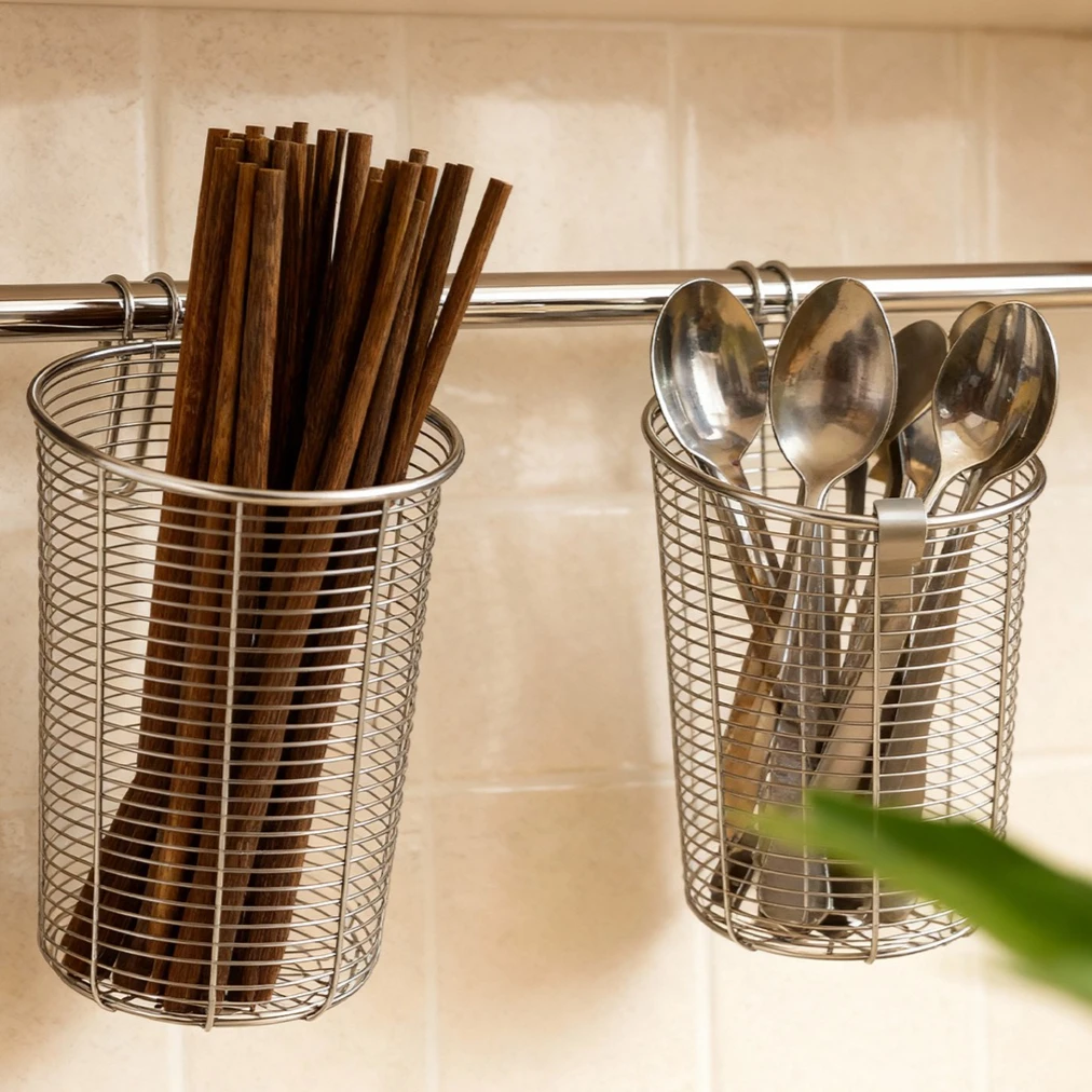 

Настенный органайзер для столовых приборов из нержавеющей стали: дренажная подставка для палочек, ложек и вилок