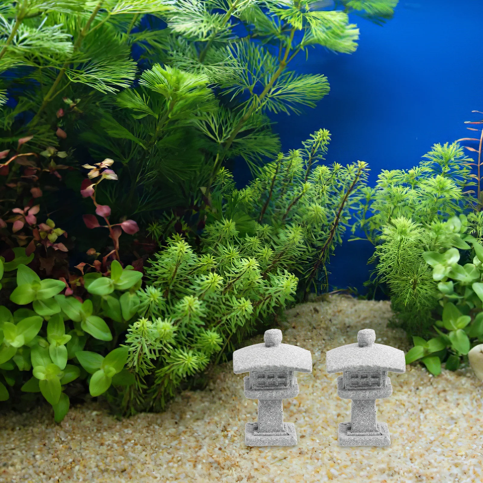 

2Pcs Sandstone Mini Pagoda Statue Japanese Style Lantern Decoration for Garden Pond Aquarium Miniature Scene Pavilion Home
