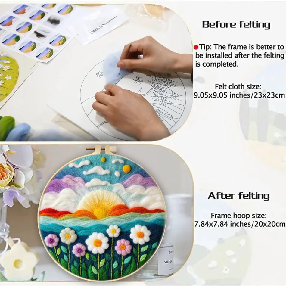 GATYZTORY DIY Wool Felting Painting Flowers Art Kit With Frame Handmade Needle Felting Painting Set For Adults Mom Home Decor