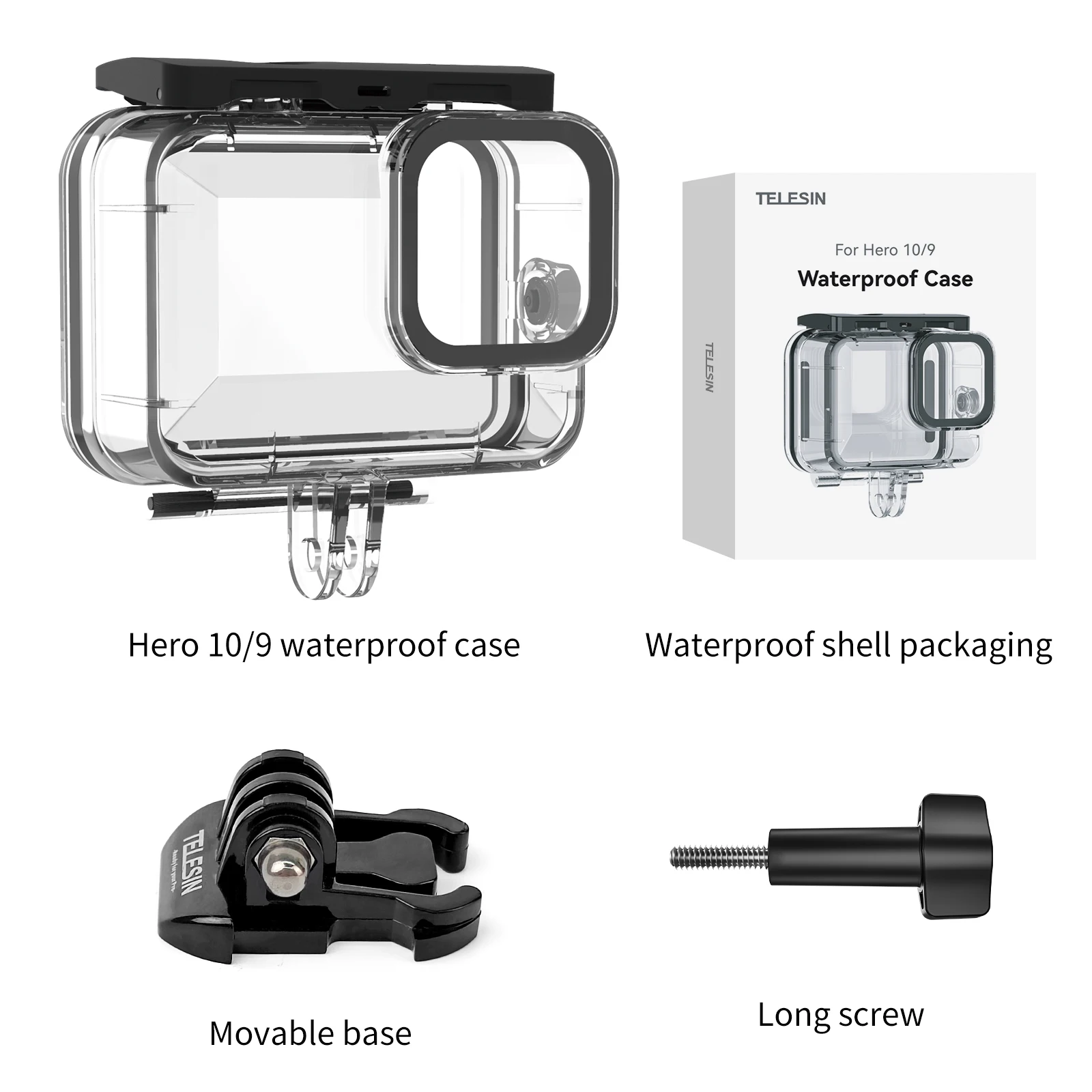 TELESIN 45M Waterproof Case For GoPro Hero 12 11 10 9 Underwater Diving Housing Cover With Dive Filter Action Camera Accessories