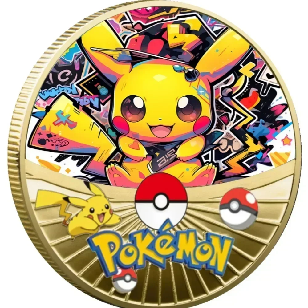 New Pokemon Gold Coin Metal Set Pikachu Charizard Commemorative  Baby Pokemon Starry Sky Oil Painting Coin Commemorative Medal