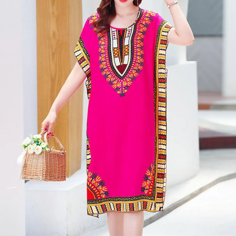Vestido de verano de cuello redondo para mujer, Jersey transpirable con abertura, ropa de casa