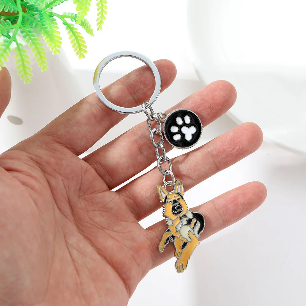 Animal German shepherd dog Keychain Dog Pendant pet Enamel Keyring Women Bag Jewelry gifts