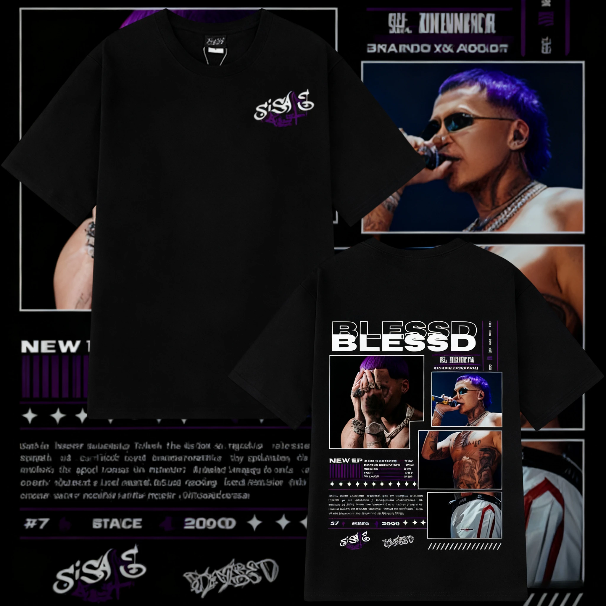 

2025 Rapper Blessd SI SABE Album T-shirt Men's Women Vintage Fashion 100% Pure Cotton Printed T-shirt Oversized T-Shirts Tops