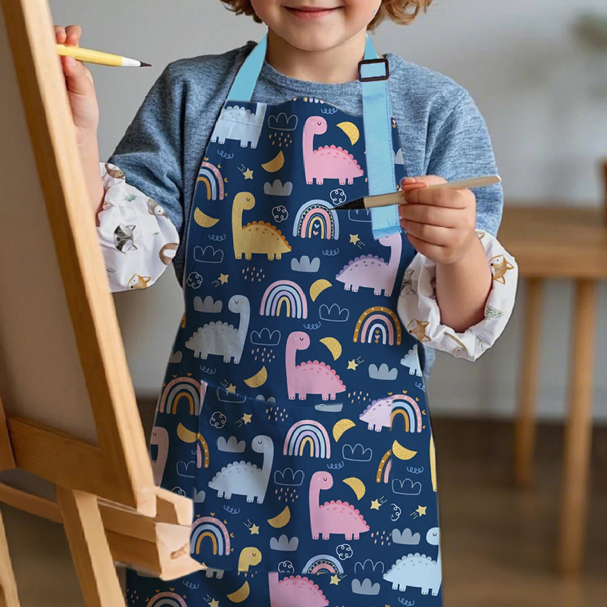 Elinfant Children Chef Waterproof Apron Front Pocket Bib Boys Girls Apron Kitchen Craft Kids Apron Painting Cooking,Feeding Bibs