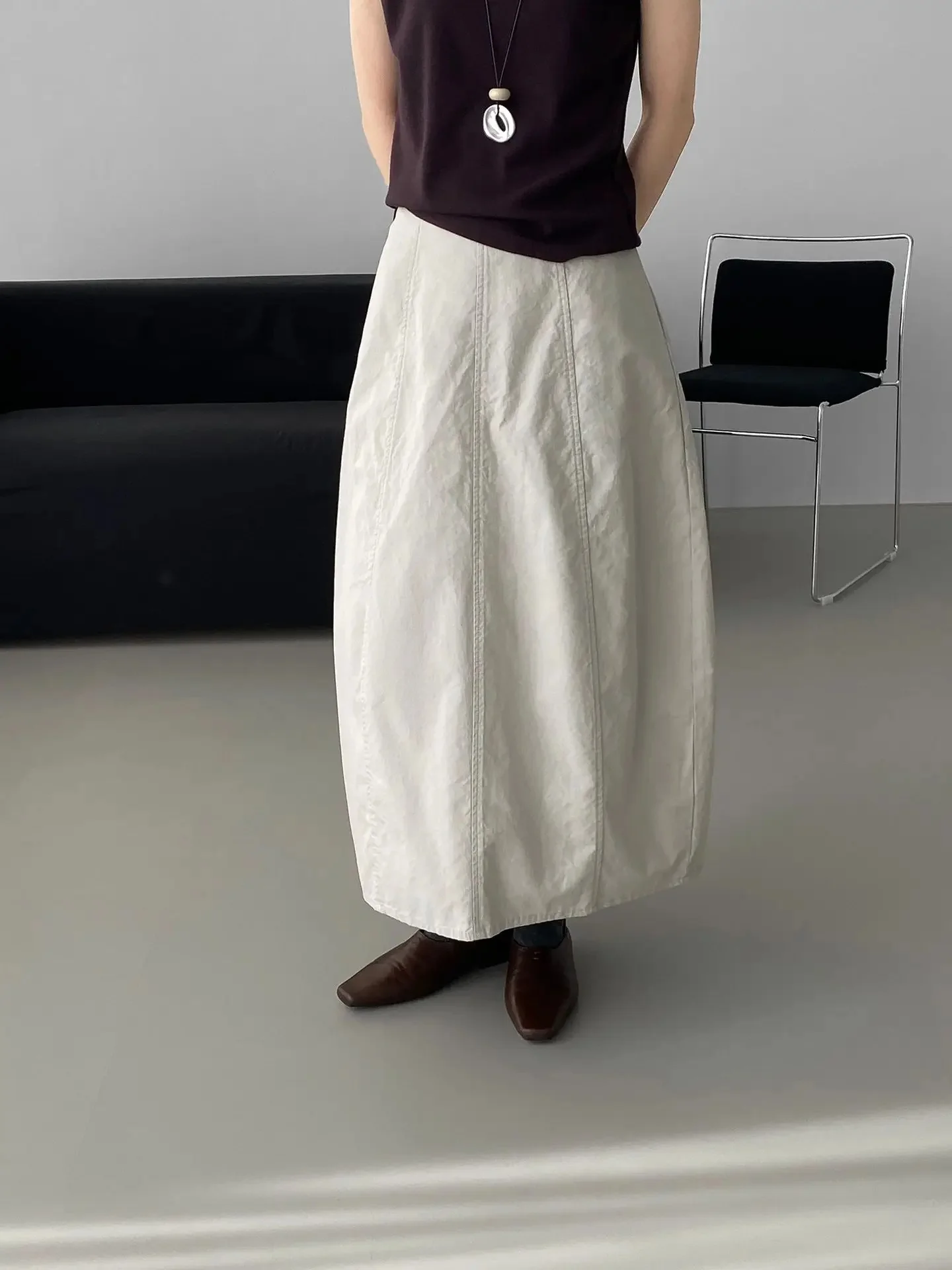 Media falda con diseño de algodón y seda de longitud media para mujer, cintura alta, estilo coreano, Color liso, sin decoración, tejido de algodón