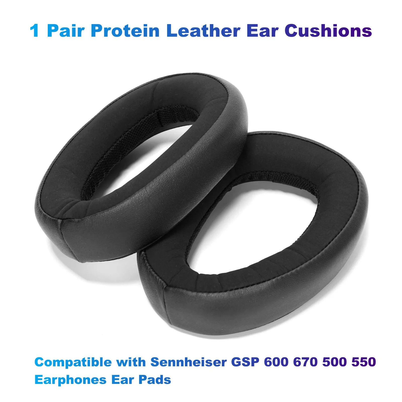 1 Pair Protein Leather Ear Cushions Replacement Compatible with Sennheiser GSP 600 670 500 550 Earphones Ear Pads