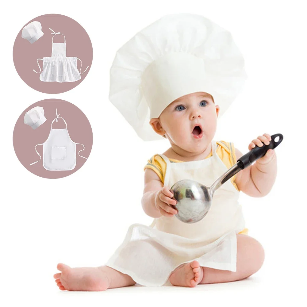 

Cute Baby Chef Apron Hat Bib Newborn Photography Prop Set Toddler Art Smock Costume Infant Burp Cloth Boy Girl Photo Accessories