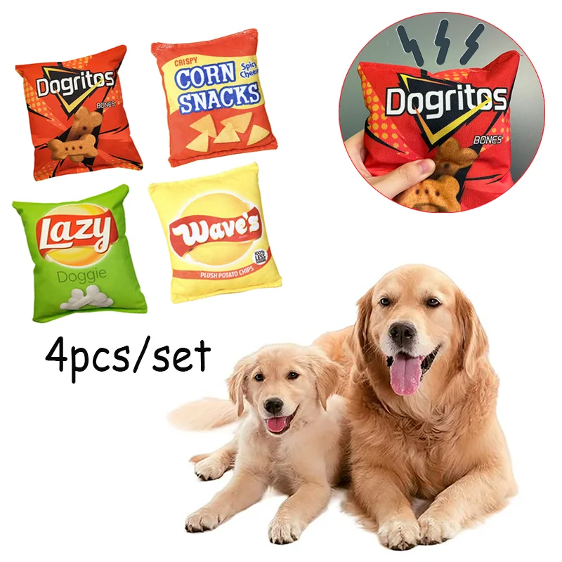 

1set Squeaky Funny Potato Chips Dog Toy for Interactive Chewing Molars with Bite ResistanceCleans Teeth and Mouth Plush Toys