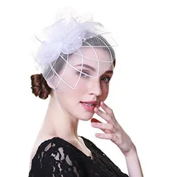 WELROG Fascinators Hat for Women Tea Party White Headband Wedding Cocktail Flower Mesh Feathers Hair Clip