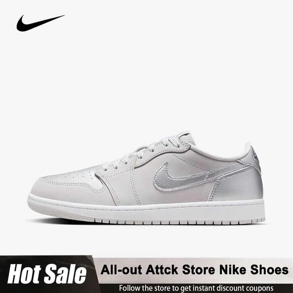 

Nike Air Jordan 1, низкие металлические серебряные кожаные простые удобные и прочные мужские баскетбольные кроссовки в стиле ретро с низким берцем CZ0790-002